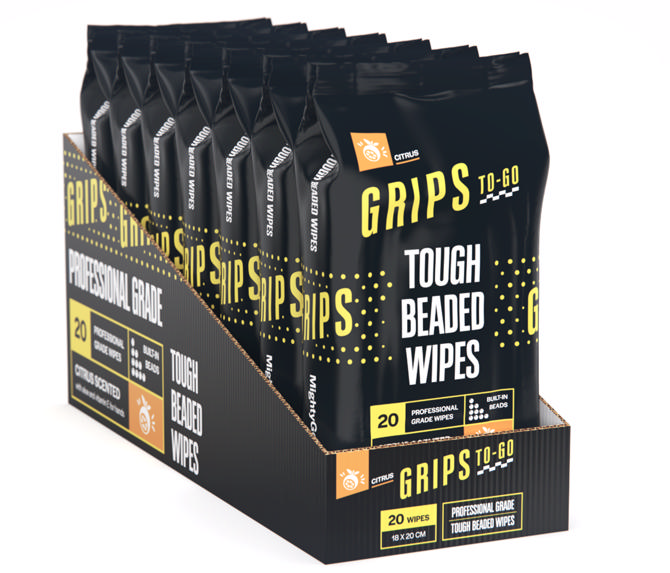 Grips To-Go Tough Beaded Wipes - 20x Pack (Citrus)